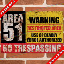 Load image into Gallery viewer, AREA 51 30cm x 20cm METAL SIGNS