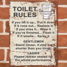 Load image into Gallery viewer, TOILET RULES METAL SIGNS