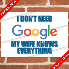 Load image into Gallery viewer, MY WIFE KNOWS EVERYTHING 30cm x 20cm METAL SIGNS