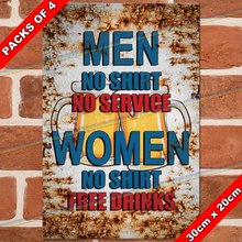 Load image into Gallery viewer, MEN NO SHIRT 30cm x 20cm METAL SIGNS