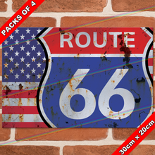 Load image into Gallery viewer, ROUTE 66 (USA FLAG) 30cm x 20cm METAL SIGNS
