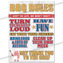 Load image into Gallery viewer, BBQ RULES METAL SIGNS