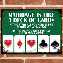 Load image into Gallery viewer, MARRIAGE IS LIKE A DECK OF CARDS METAL SIGNS