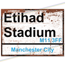 Load image into Gallery viewer, ETIHAD STADIUM MANCHESTER FOOTBALL METAL SIGNS