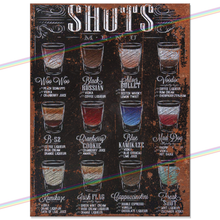Load image into Gallery viewer, SHOTS MENU METAL SIGNS