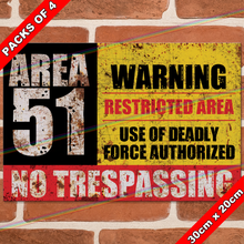 Load image into Gallery viewer, AREA 51 30cm x 20cm METAL SIGNS
