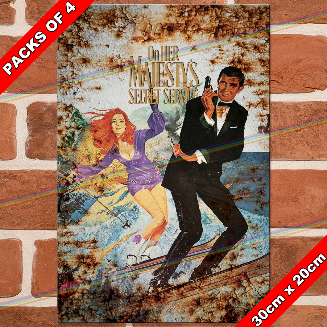 JAMES BOND 007 (ON HER MAJESTY'S SECRET SERVICE - 1969) 30cm x 20cm MOVIE METAL SIGNS