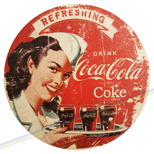 Load image into Gallery viewer, COCA COLA WAITRESS CIRCLE WOOD SIGNS
