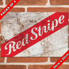 Load image into Gallery viewer, RED STRIPE (LOGO) 30cm x 20cm METAL SIGNS
