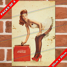 Load image into Gallery viewer, COCA COLA PINUP GIRL 30cm x 20cm METAL SIGNS
