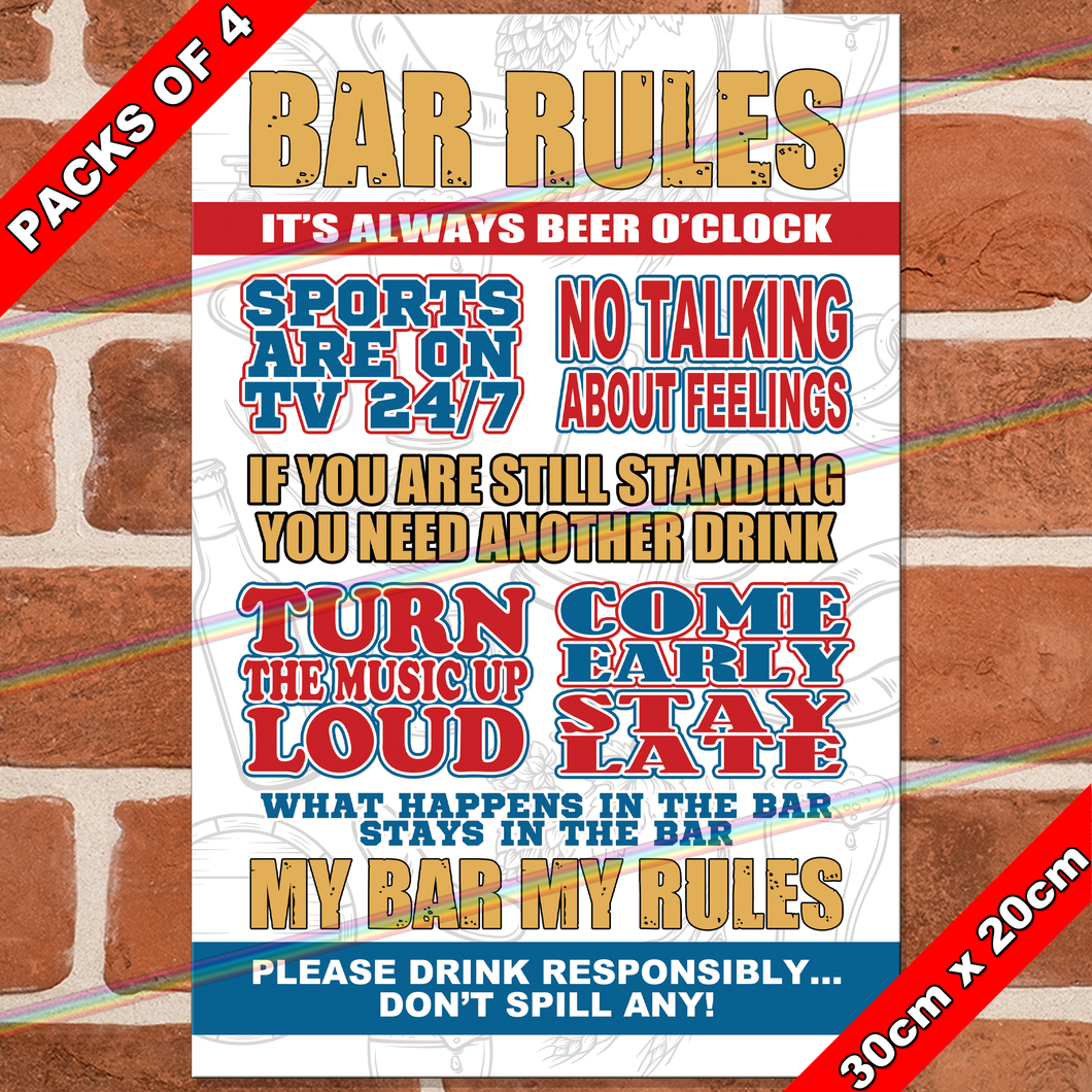BAR RULES 30cm x 20cm METAL SIGNS