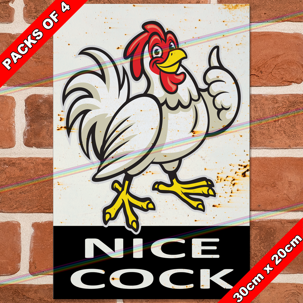 NICE COCK 30cm x 20cm METAL SIGNS