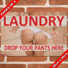 Load image into Gallery viewer, LAUNDRY DROP YOUR PANTS HERE 30cm x 20cm METAL SIGNS
