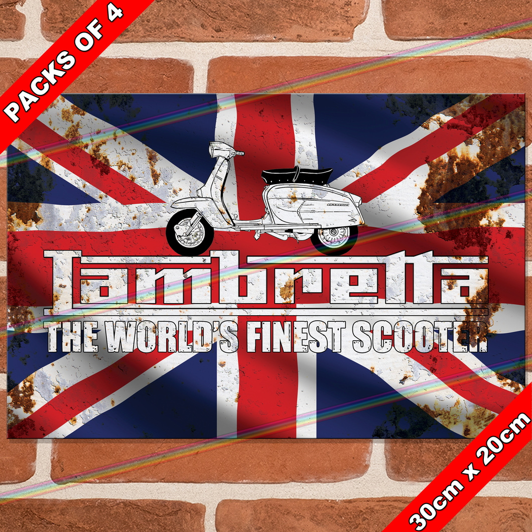 LAMBRETTA (GB FLAG) 30cm x 20cm METAL SIGNS