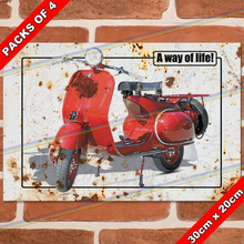 Load image into Gallery viewer, VESPA (A WAY OF LIFE!) 30cm x 20cm METAL SIGNS
