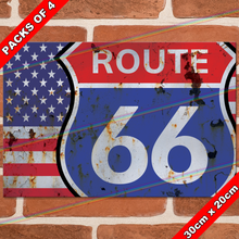 Load image into Gallery viewer, ROUTE 66 (USA FLAG) 30cm x 20cm METAL SIGNS

