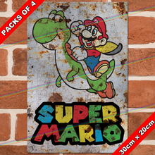 Load image into Gallery viewer, SUPER MARIO (MARIO &amp; YOSHI) 30cm x 20cm METAL SIGNS
