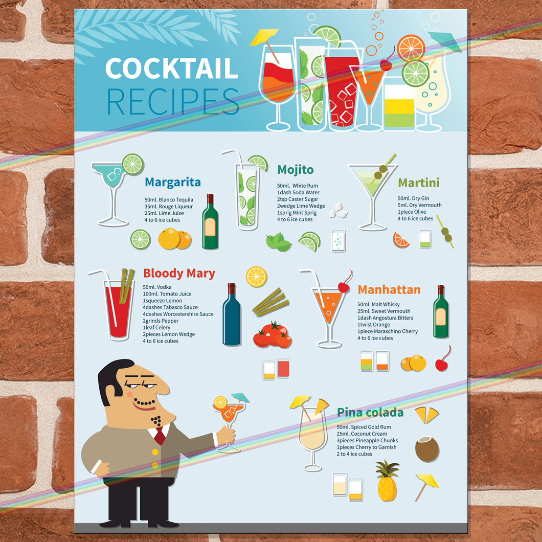 COCKTAIL RECIPES METAL SIGNS