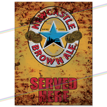 Load image into Gallery viewer, SERVED HERE: NEWCASTLE BROWN ALE METAL SIGNS
