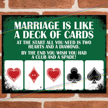 Load image into Gallery viewer, MARRIAGE IS LIKE A DECK OF CARDS METAL SIGNS
