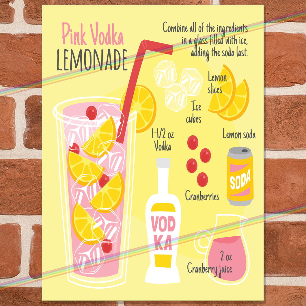 PINK VODKA LEMONADE COCKTAIL RECIPE METAL SIGNS