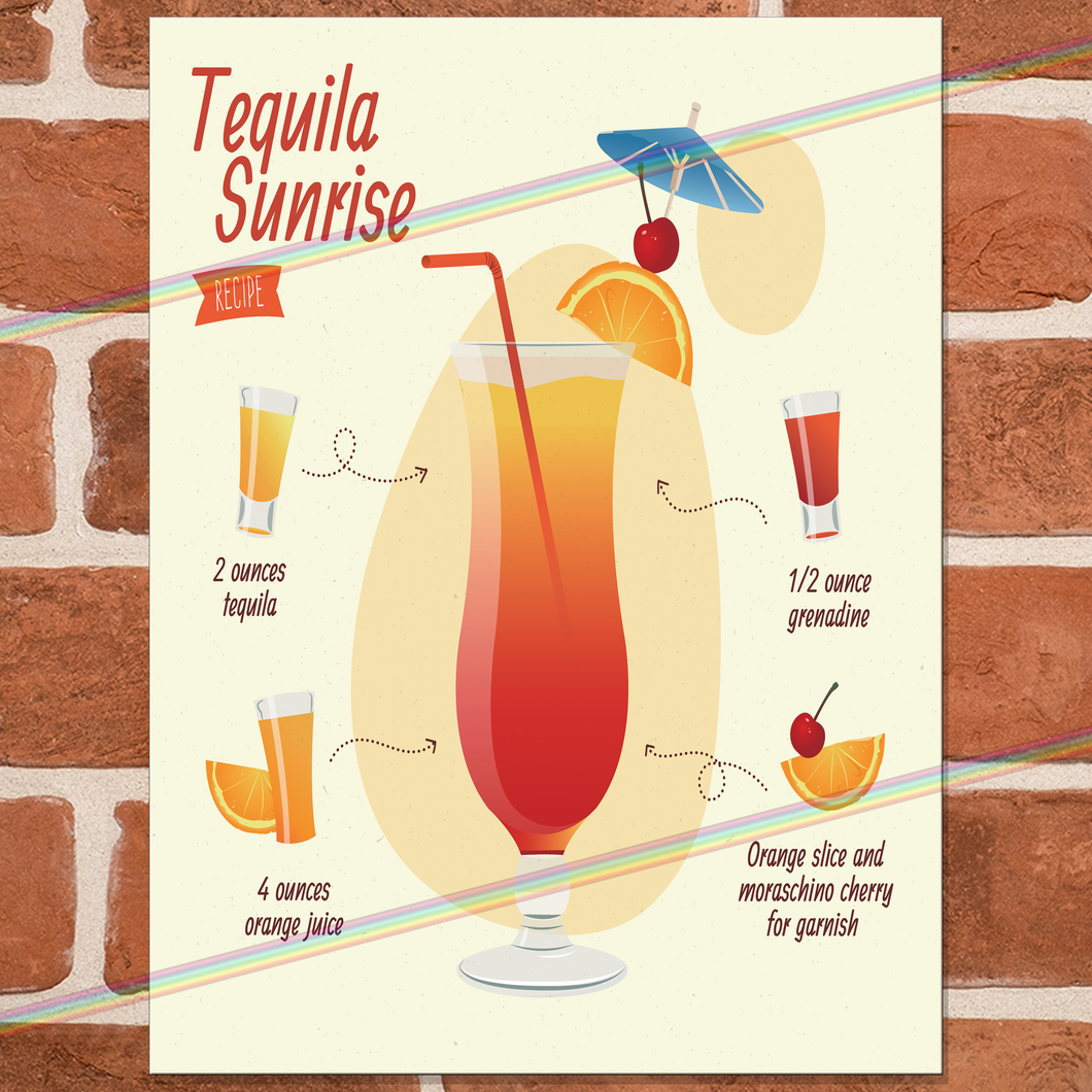 TEQUILA SUNRISE COCKTAIL RECIPE METAL SIGNS