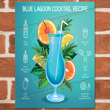 Load image into Gallery viewer, BLUE LAGOON COCKTAIL RECIPE METAL SIGNS

