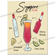 Load image into Gallery viewer, SINGAPORE SLING COCKTAIL RECIPE METAL SIGNS
