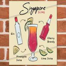 Load image into Gallery viewer, SINGAPORE SLING COCKTAIL RECIPE METAL SIGNS
