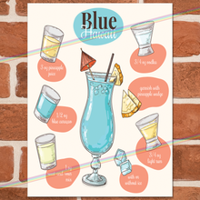 Load image into Gallery viewer, BLUE HAWAII COCKTAIL RECIPE METAL SIGNS
