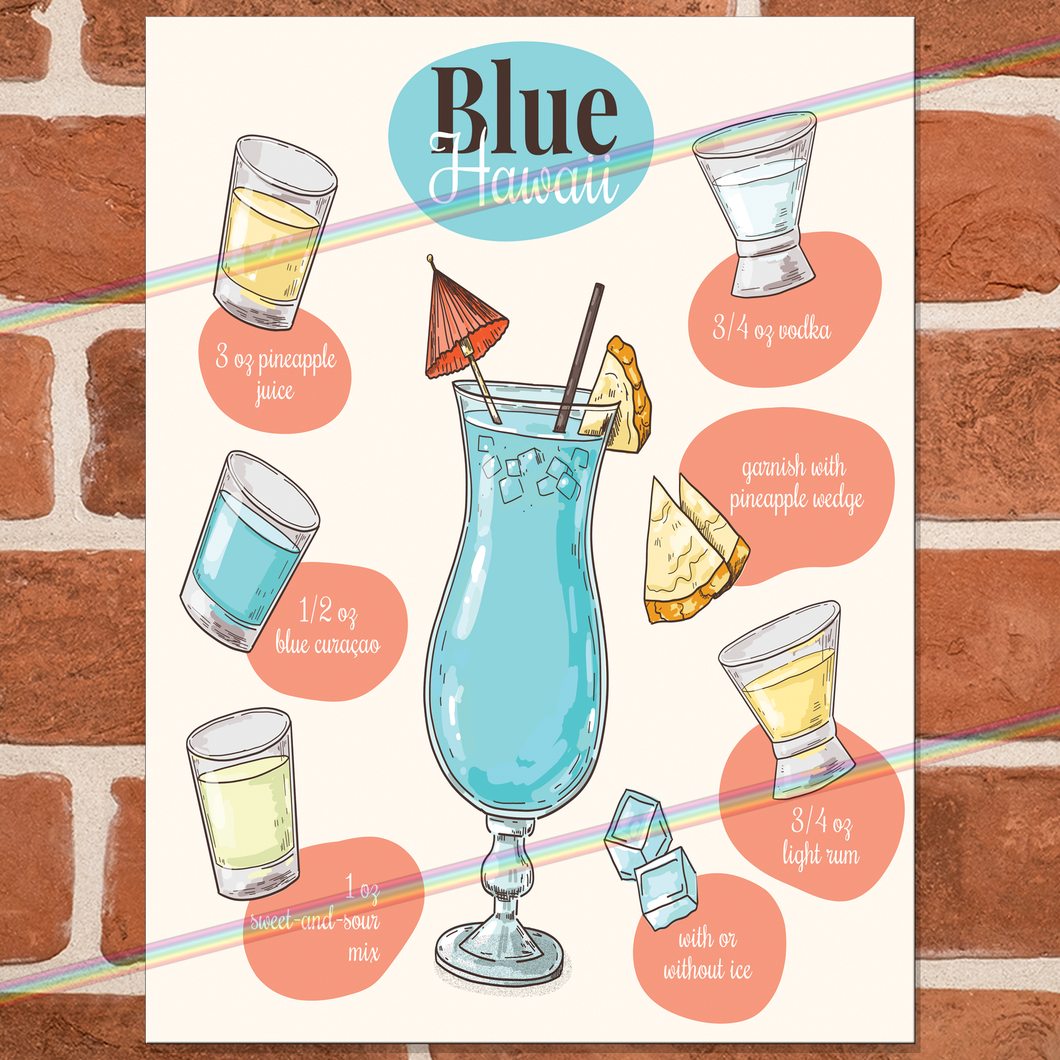 BLUE HAWAII COCKTAIL RECIPE METAL SIGNS