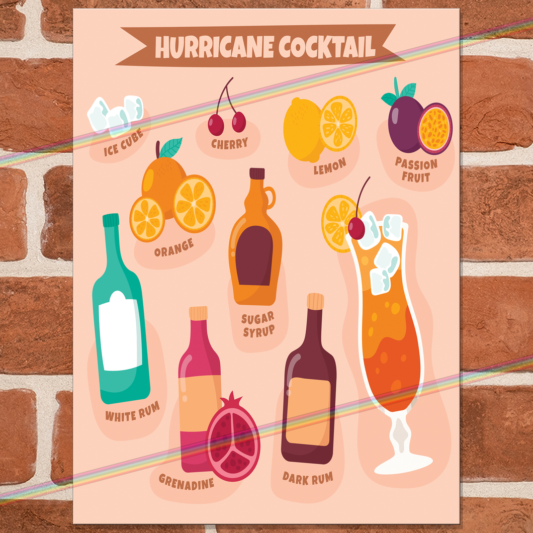 HURRICANE COCKTAIL RECIPE METAL SIGNS