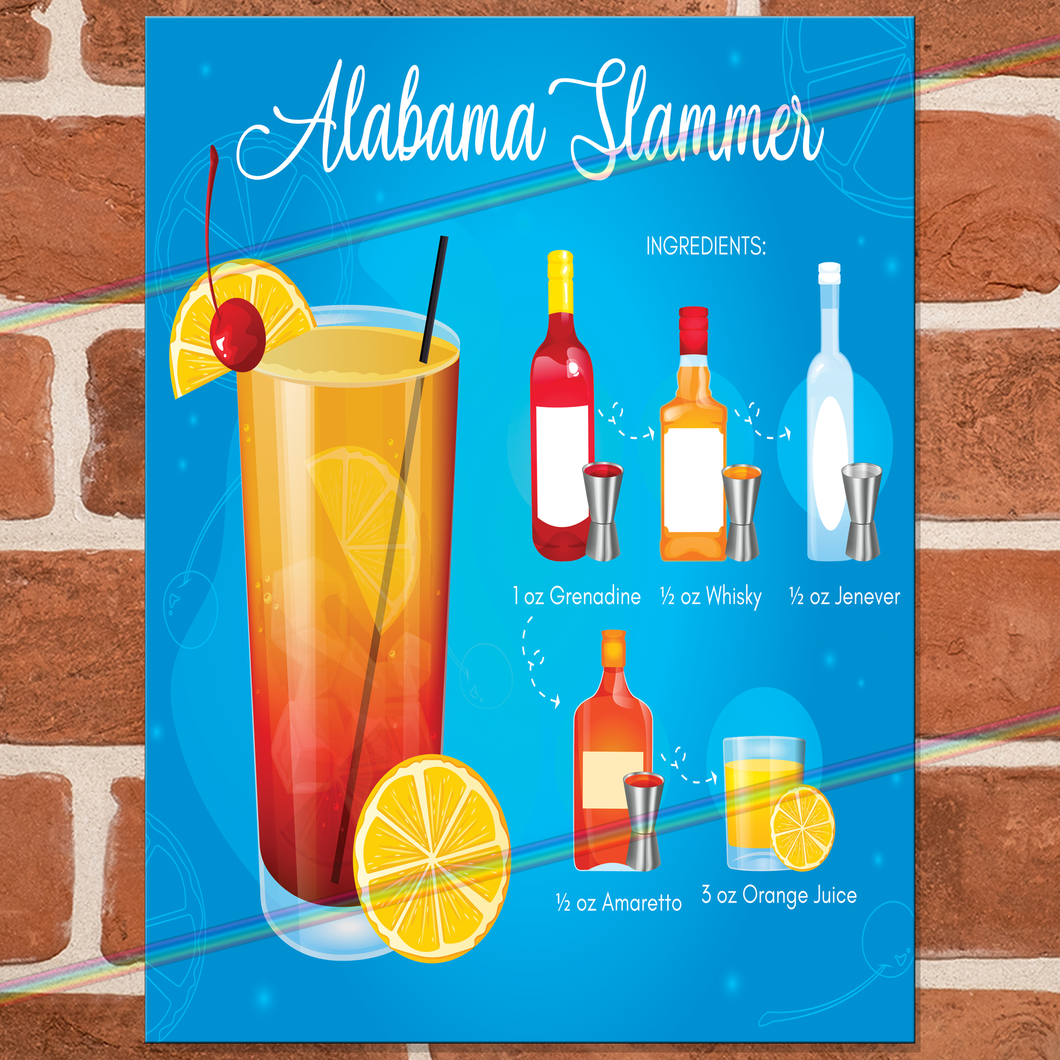 ALABAMA SLAMMER COCKTAIL RECIPE METAL SIGNS