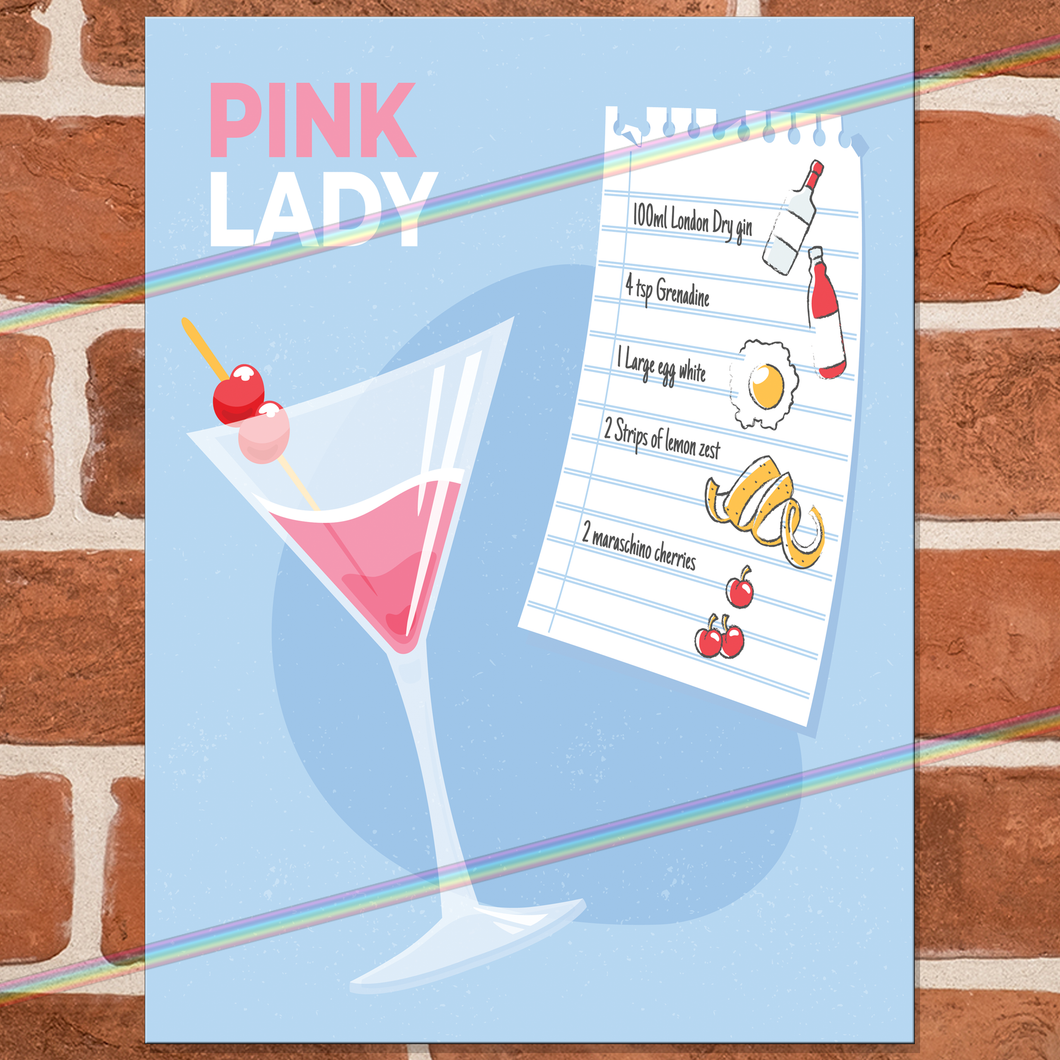 PINK LADY COCKTAIL RECIPE METAL SIGNS