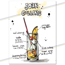 Load image into Gallery viewer, JOHN COLLINS COCKTAIL RECIPE METAL SIGNS
