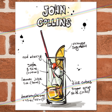 Load image into Gallery viewer, JOHN COLLINS COCKTAIL RECIPE METAL SIGNS

