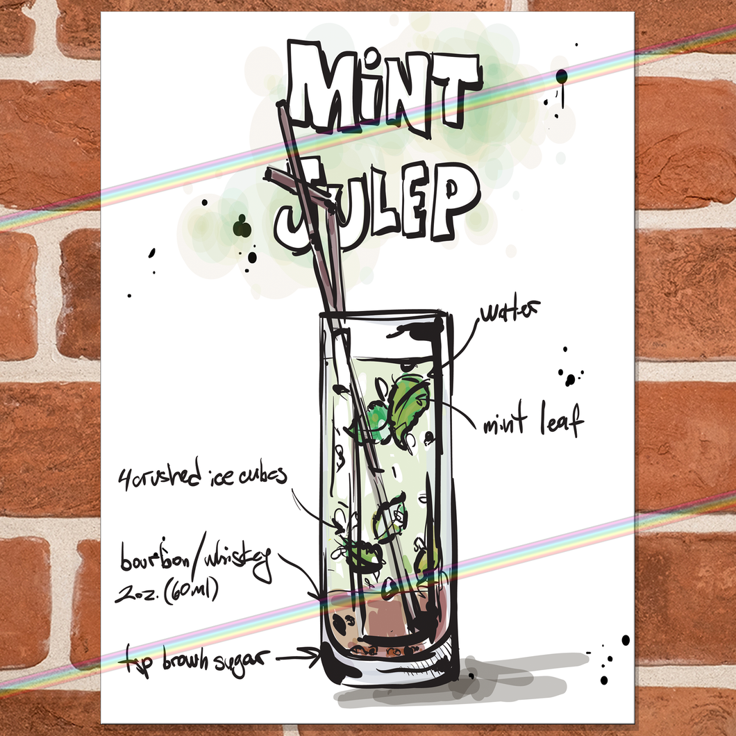 MINT JULEP COCKTAIL RECIPE METAL SIGNS