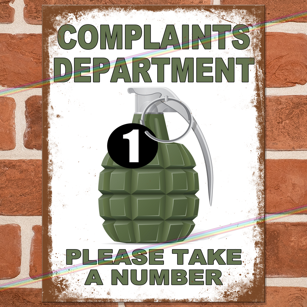 COMPLAINTS DEPARTMENT METAL SIGNS