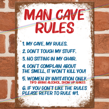 Load image into Gallery viewer, MAN CAVE RULES METAL SIGNS
