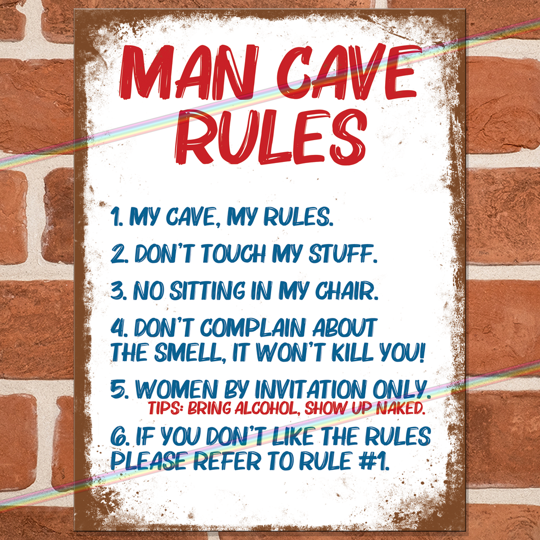MAN CAVE RULES METAL SIGNS