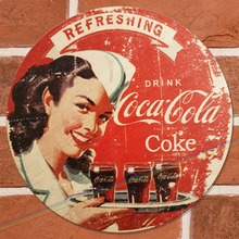 Load image into Gallery viewer, COCA COLA WAITRESS CIRCLE WOOD SIGNS
